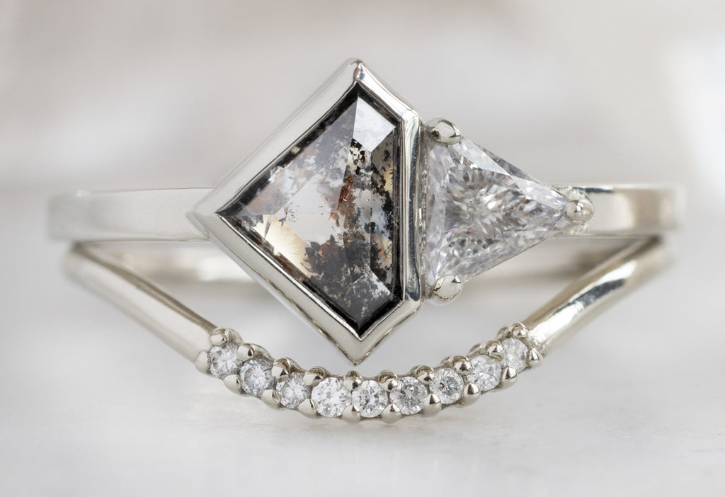 The You & Me Ring with a Black Shield + White Diamond with Pavé Arc Stacking Band