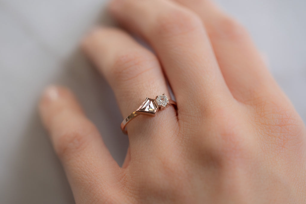 The You & Me Ring with a Red Shield + White Diamond on Model