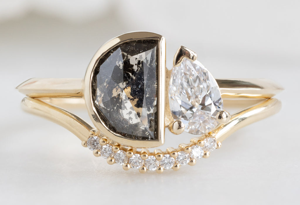 The You & Me Ring with a Salt and Pepper Geometric + White Diamond with Pavé Arc Stacking Band