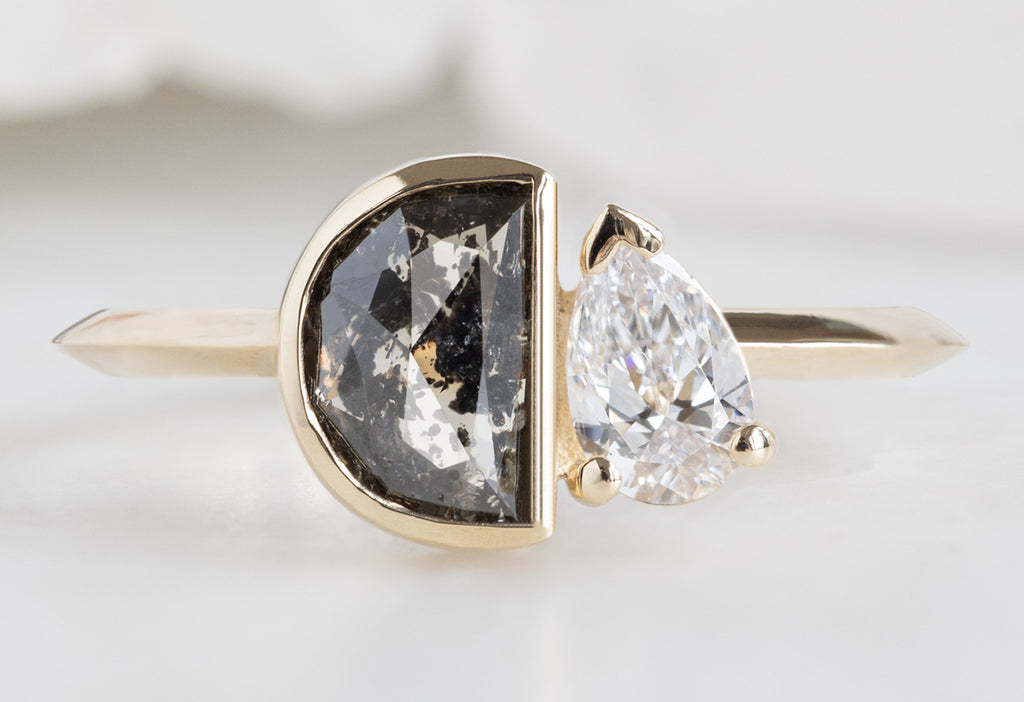 The You & Me Ring with a Salt and Pepper Geometric + White Diamond