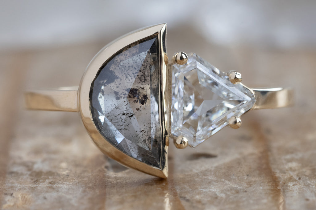The You & Me Ring with a Salt and Pepper Geometric + White Shield