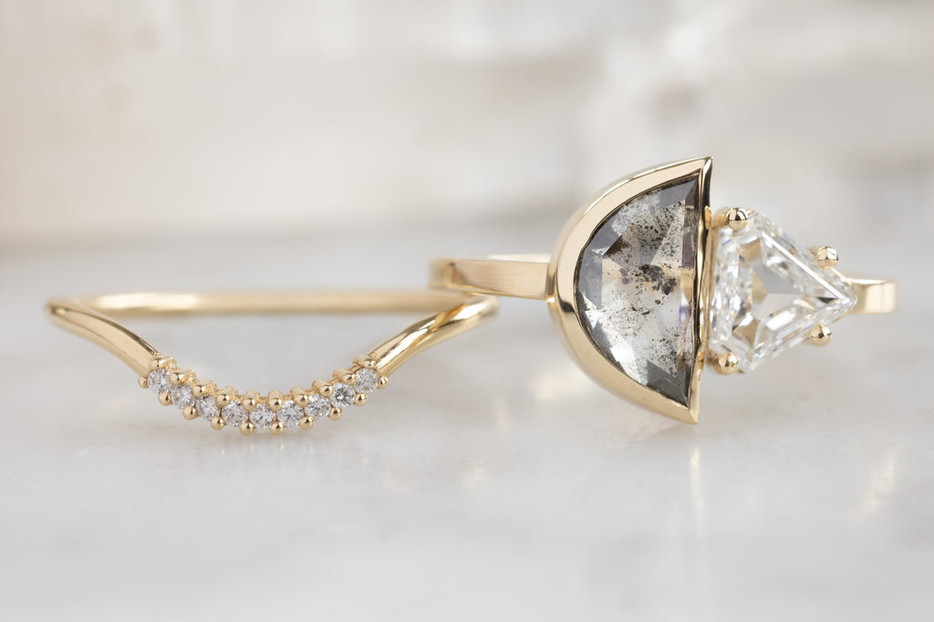 The You & Me Ring with a Salt and Pepper Geometric + White Shield with Stacking Band