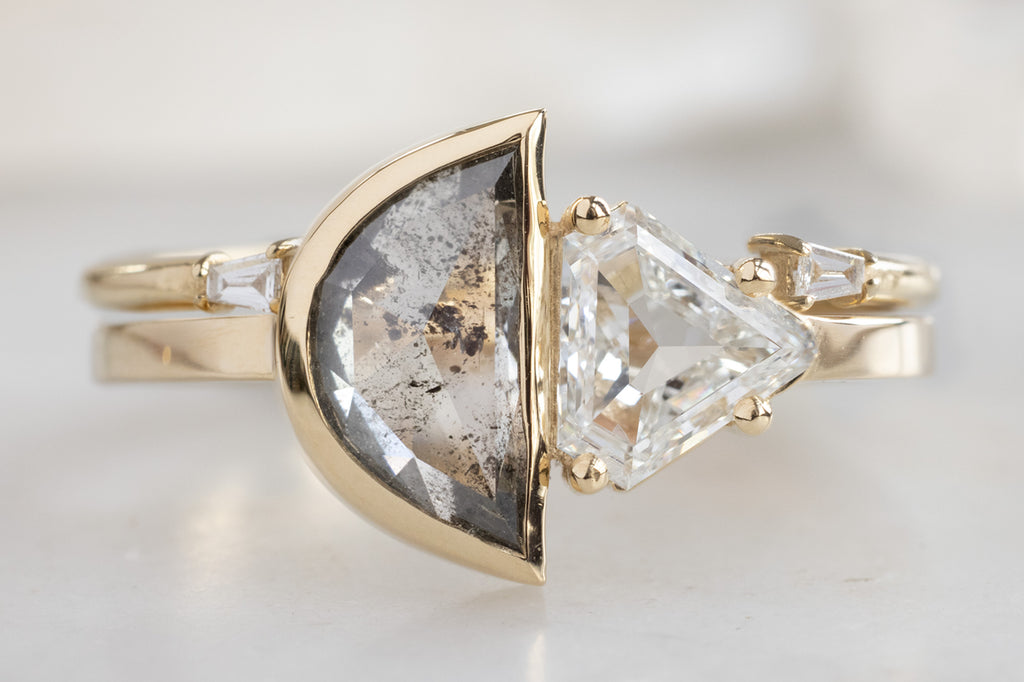 The You & Me Ring with a Salt and Pepper Geometric + White Shield with Stacking Band