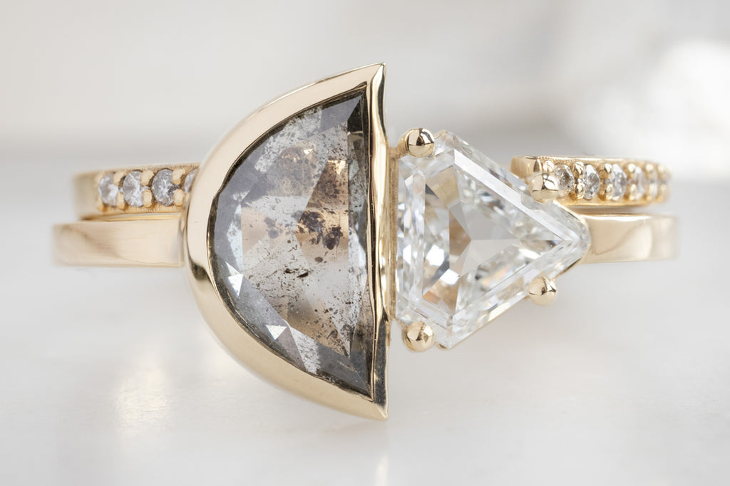 The You & Me Ring with a Salt and Pepper Geometric + White Shield with Stacking Band