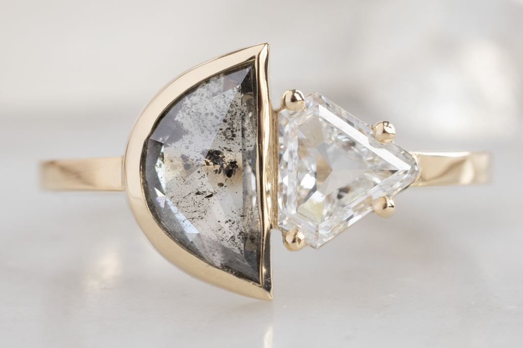The You & Me Ring with a Salt and Pepper Geometric + White Shield