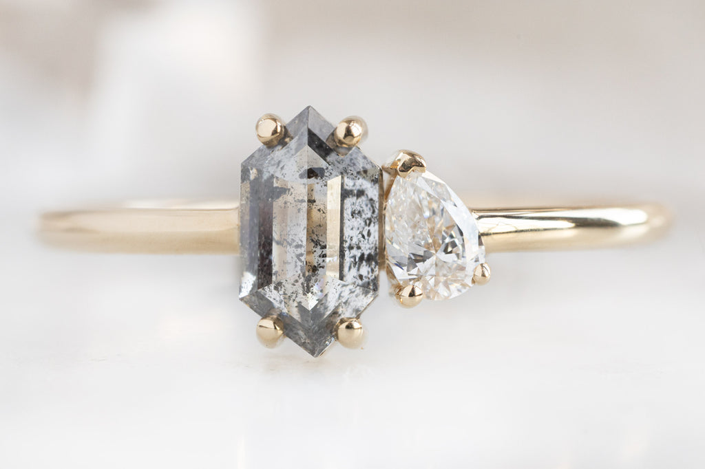 The You & Me Ring with a Salt and Pepper Hexagon + White Diamond