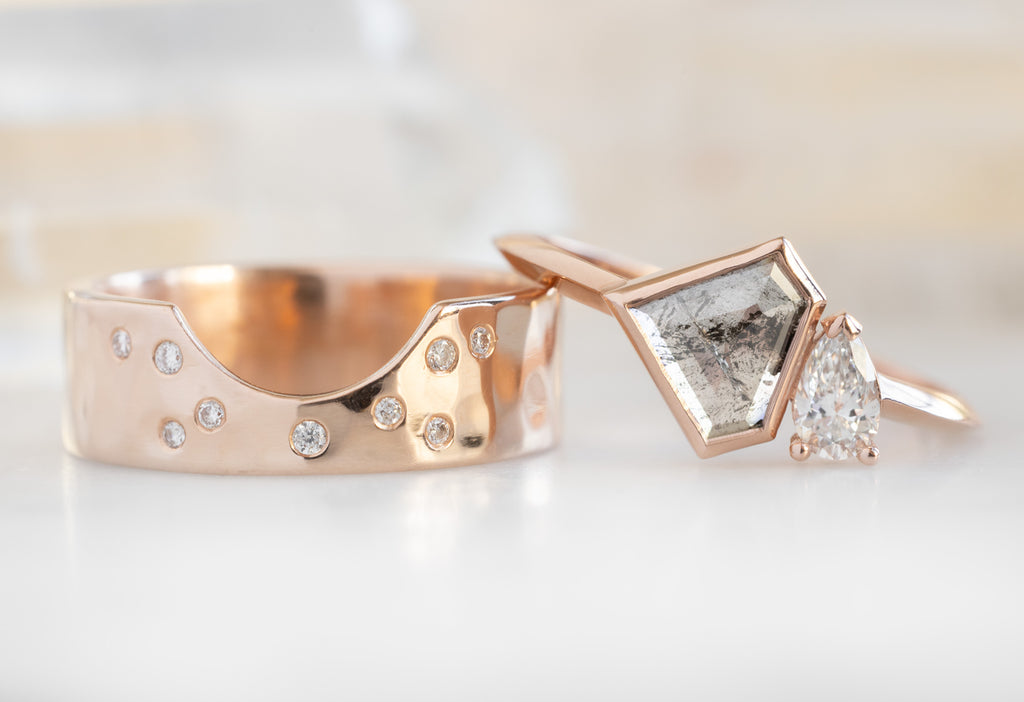 The You & Me Ring with a Salt and Pepper Shield + White Diamond with Constellation Cut-Out Stacking Band