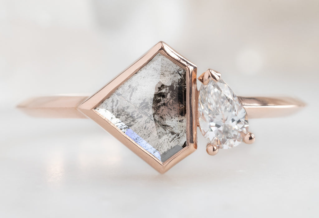 The You & Me Ring with a Salt and Pepper Shield + White Diamond