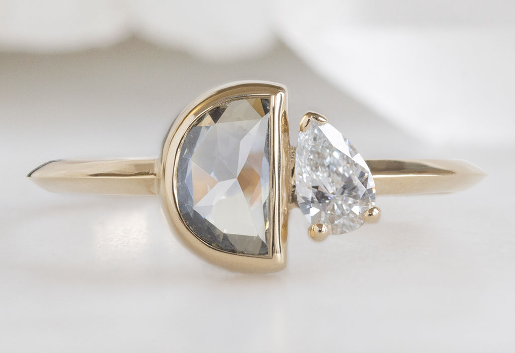 The You & Me Ring with a Silvery Grey Half Moon + White Diamond