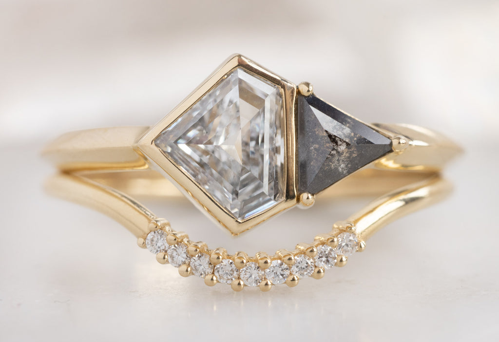 The You & Me Ring with a White Shield + Black Diamond with Pavé Arc Stacking Band
