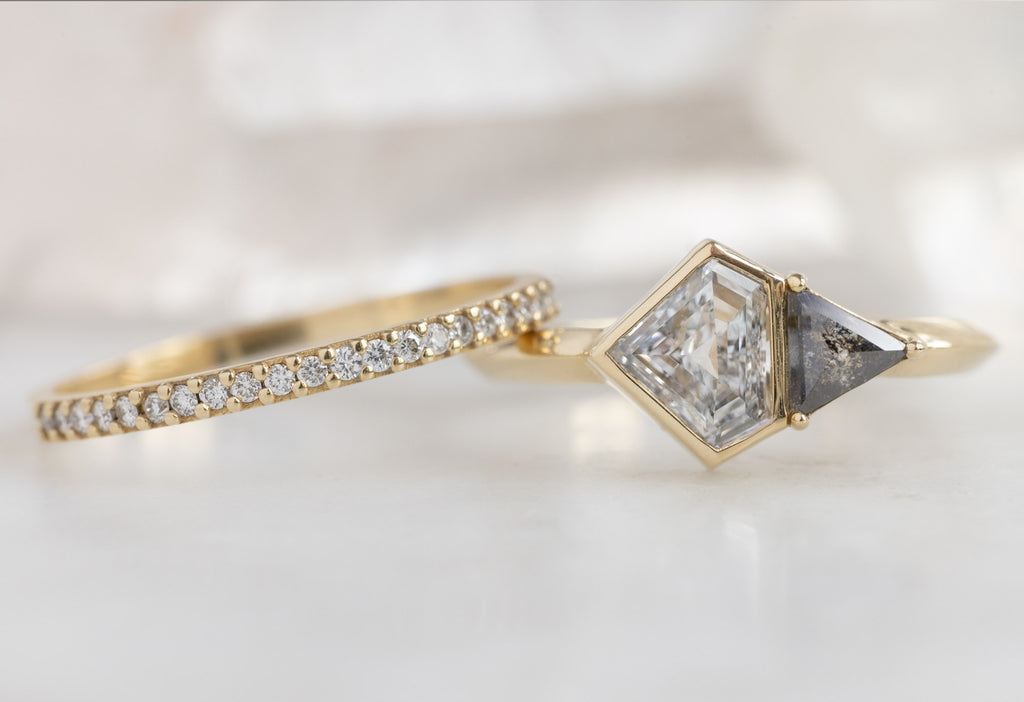 The You & Me Ring with a White Shield + Black Diamond with Pavé Diamond Stacking Band