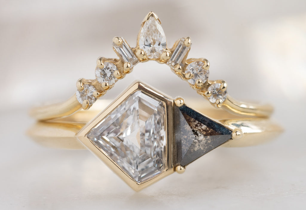 The You & Me Ring with a White Shield + Black Diamond with White Diamond Geometric Stacking Band