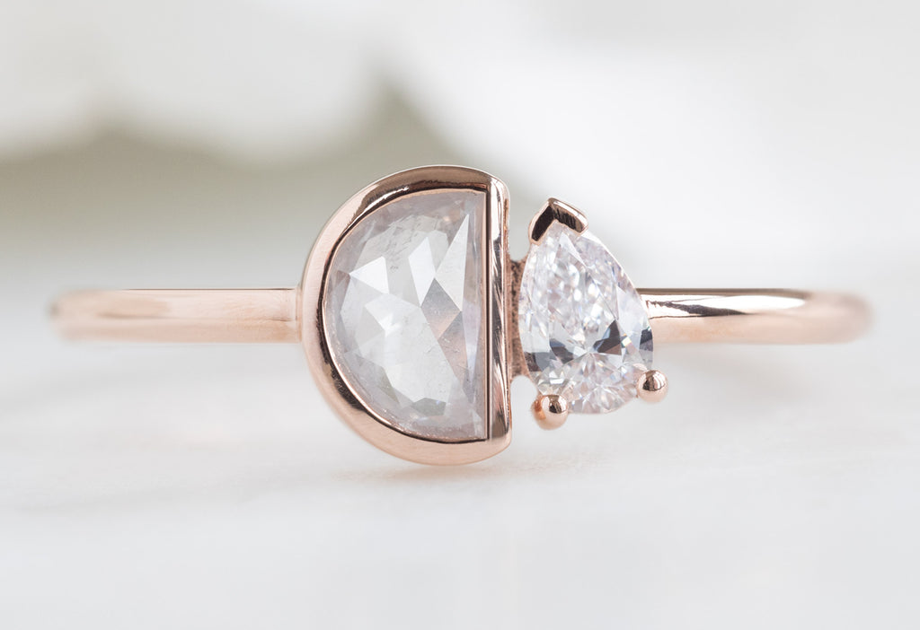 The You & Me Ring with an Opalescent Half-Moon + White Diamond