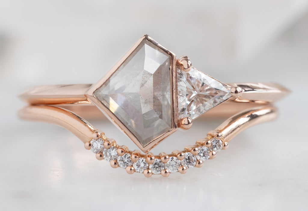 The You & Me Ring with an Opalescent Shield + White Diamond with Pavé Arc Stacking Band