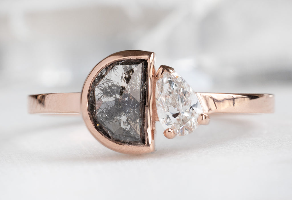 The You & Me Ring with a Black Half-Moon + Pear-Cut White Diamond