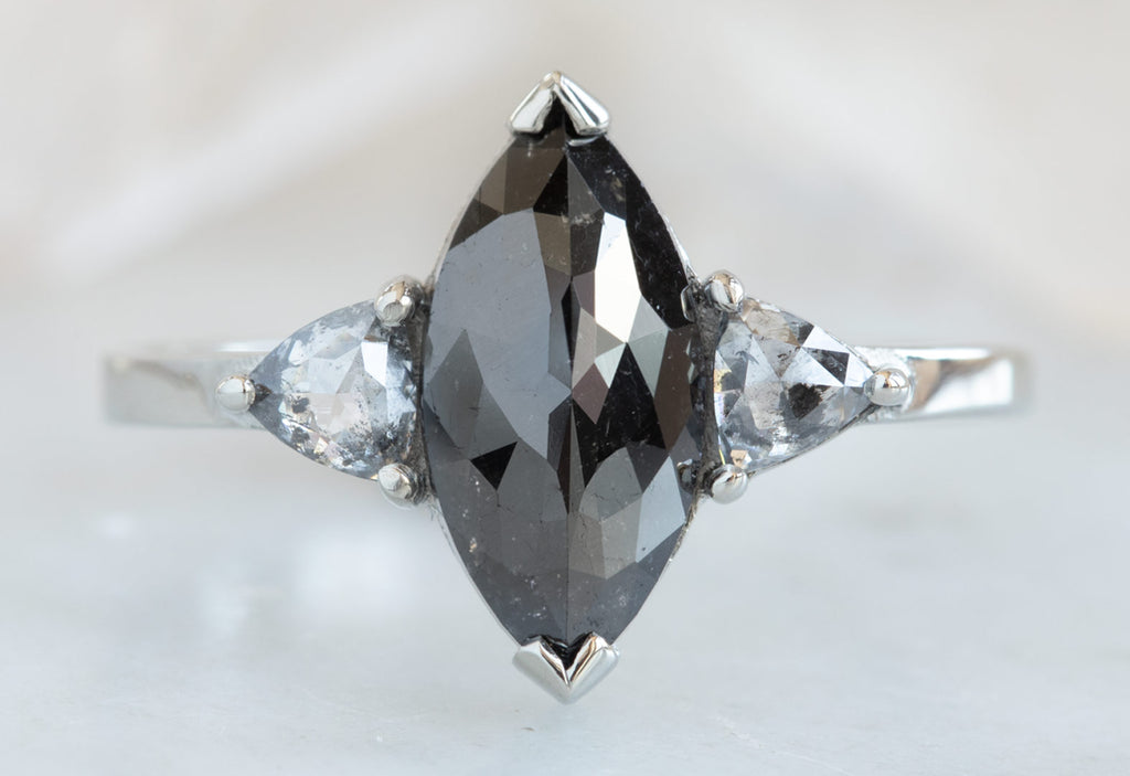 Three-Stone Black & White Marquise Diamond Engagement Ring