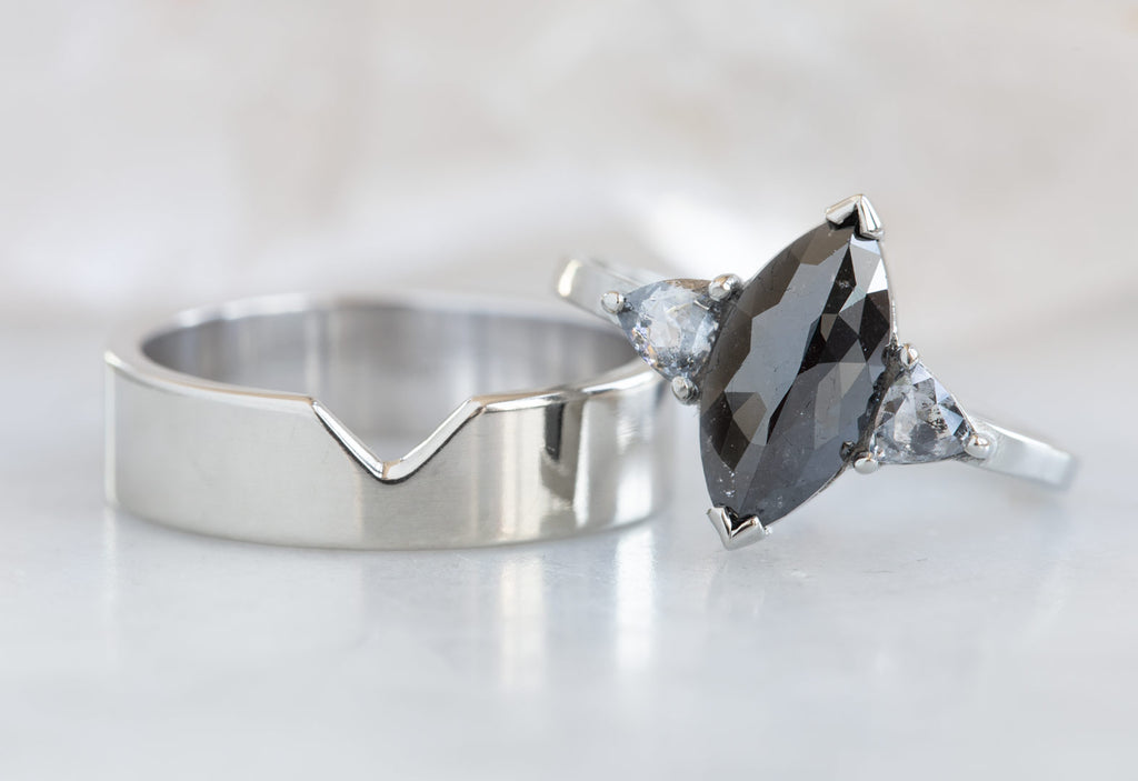 Three-Stone Black & White Marquise Diamond Engagement Ring
