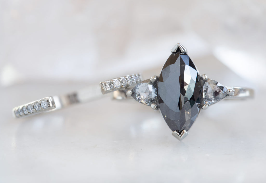 Three-Stone Black & White Marquise Diamond Engagement Ring