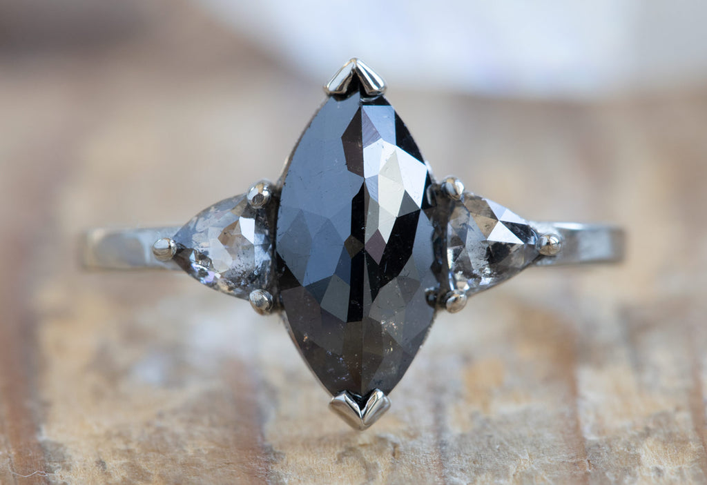 Three-Stone Black & White Marquise Diamond Engagement Ring