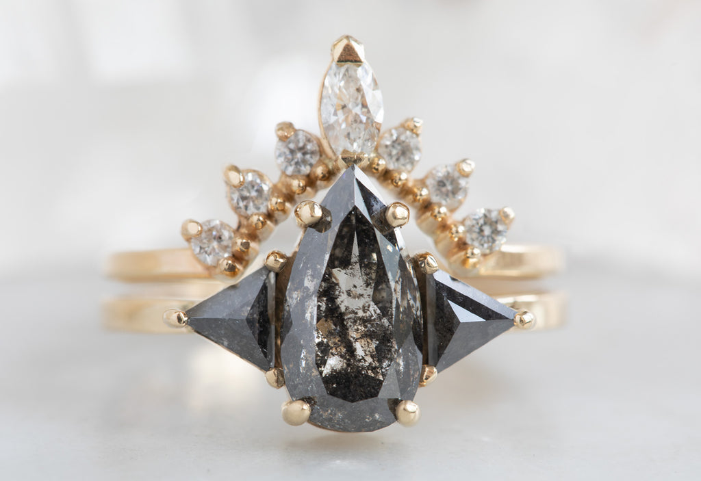 Three Stone Pear Cut Black Diamond Engagement Ring