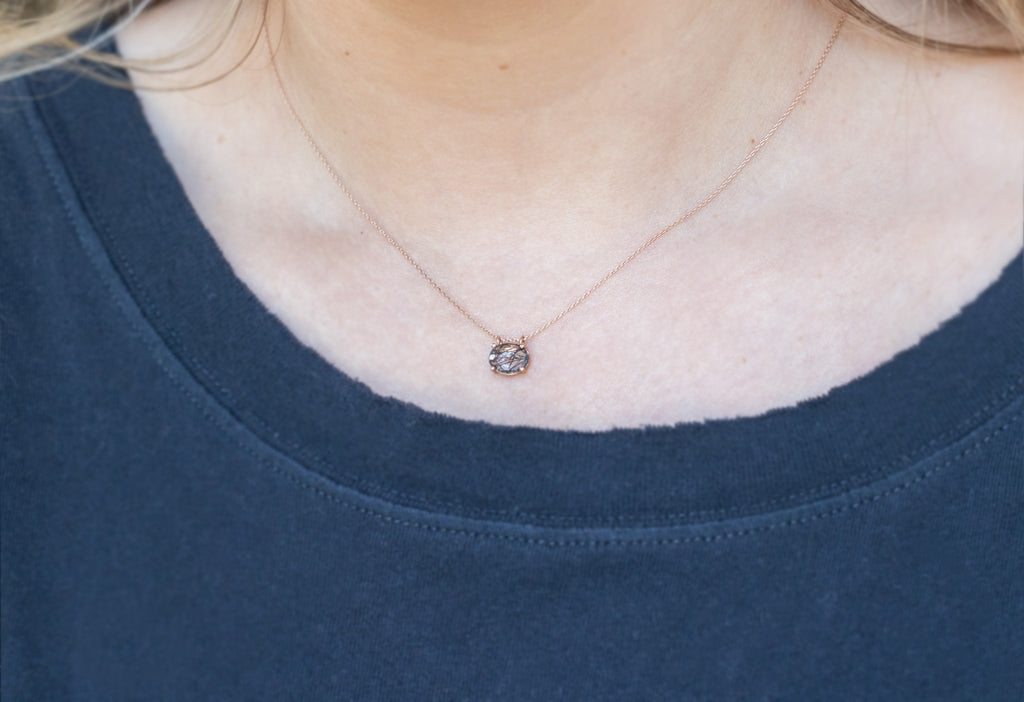 Tourmaline in Quartz Necklace on Model