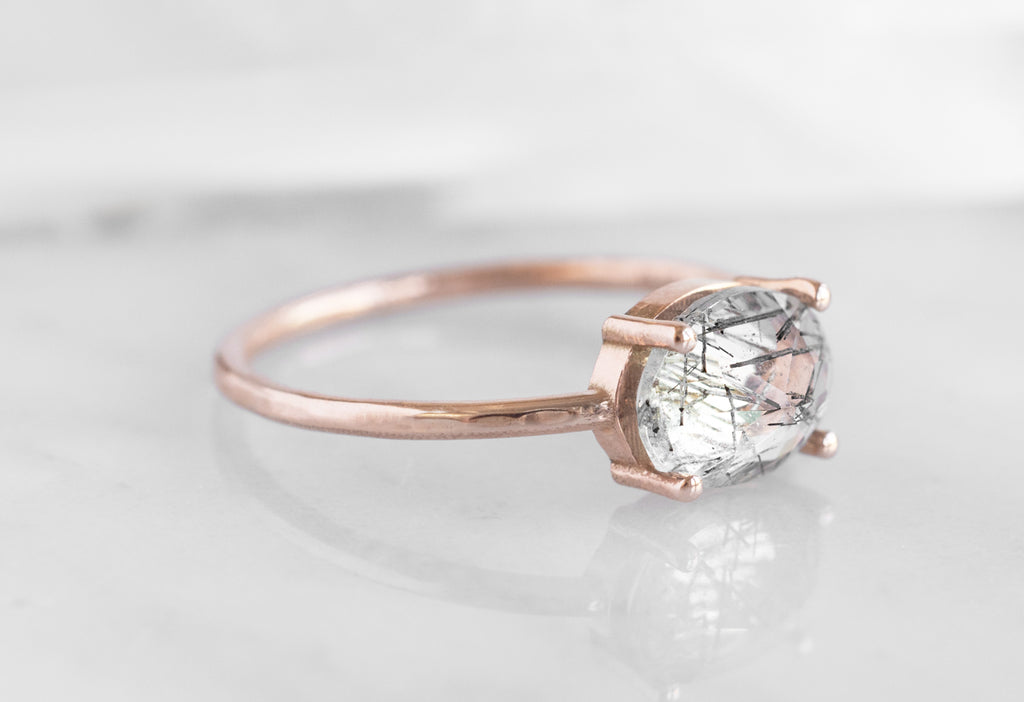 Side View of Tourmaline in Quartz Ring in Rose Gold