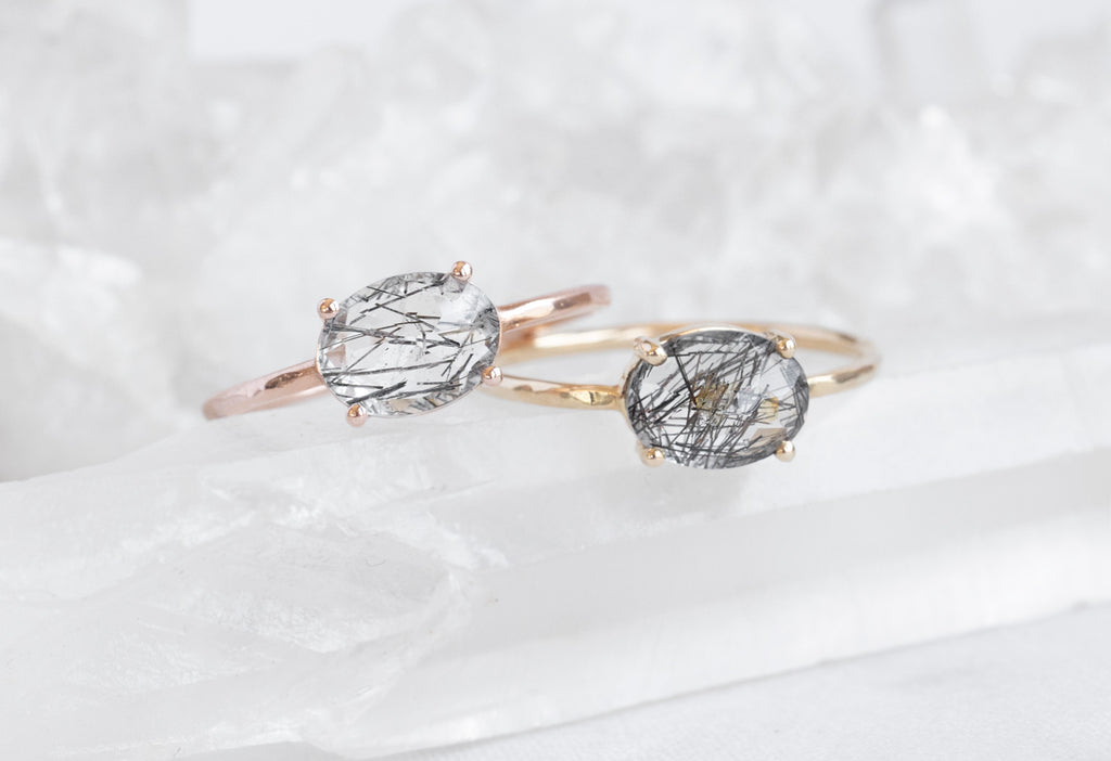Tourmaline in Quartz Rings in Rose and Yellow Gold
