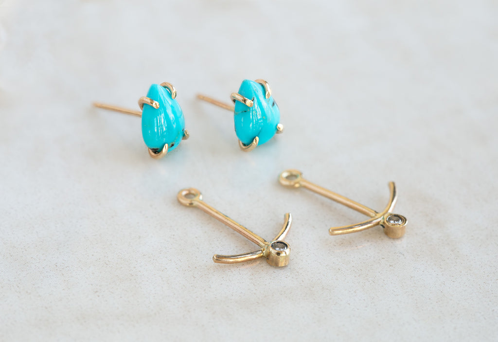 Turquoise + Diamond Ear Jackets Seperated