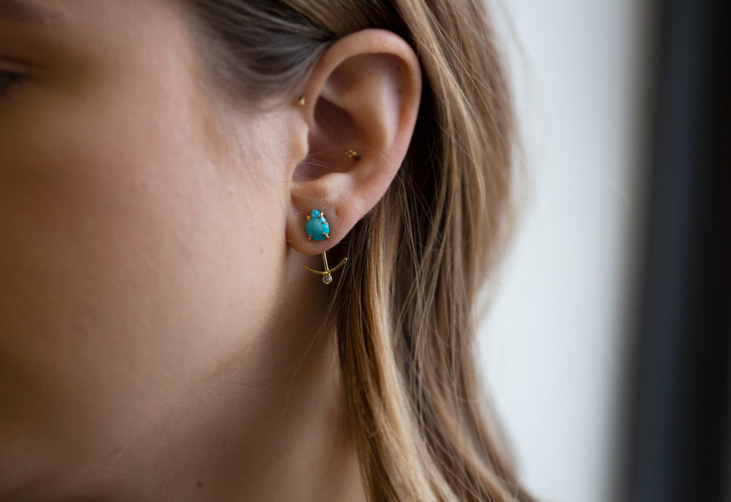 Turquoise + Diamond Ear Jackets on MOdel