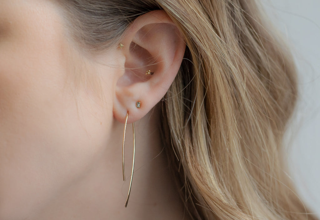 Yellow Gold Filled Wishbone Earrings on Model