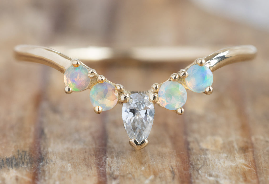 Opal and Diamond Sunburst Stacking Band in Yellow Gold