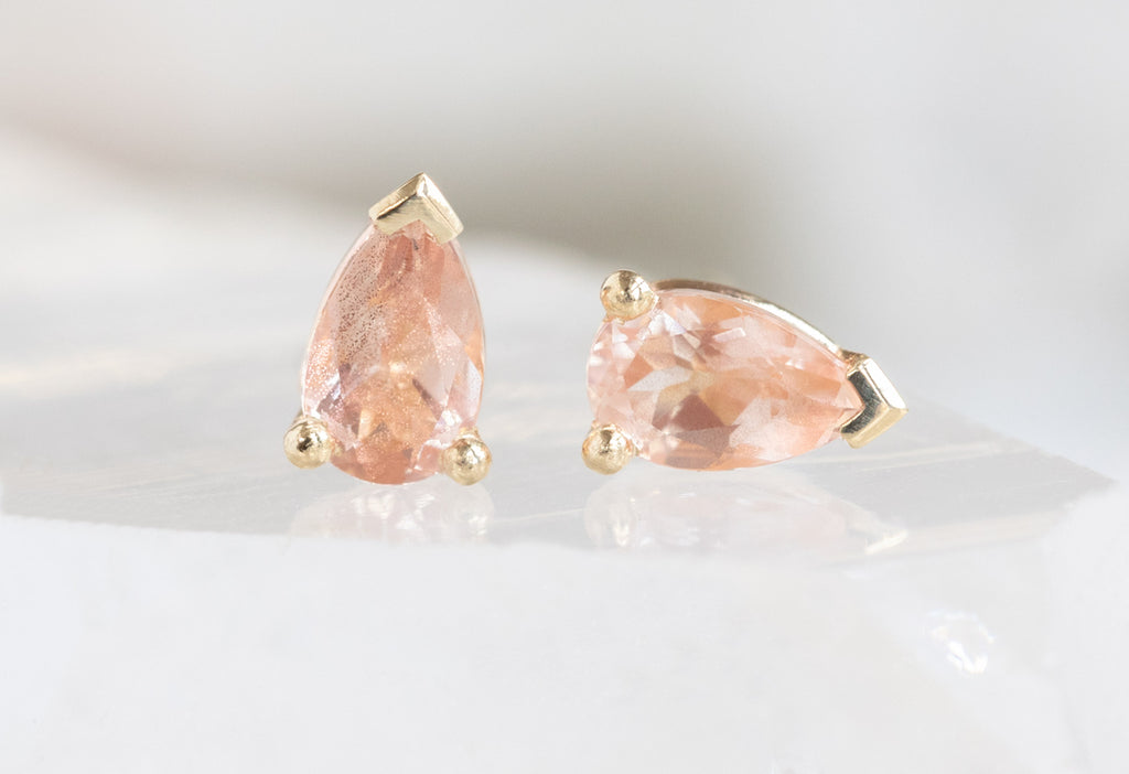 14k Yellow Gold Peachy-Pink Sunstone Stud Earrings