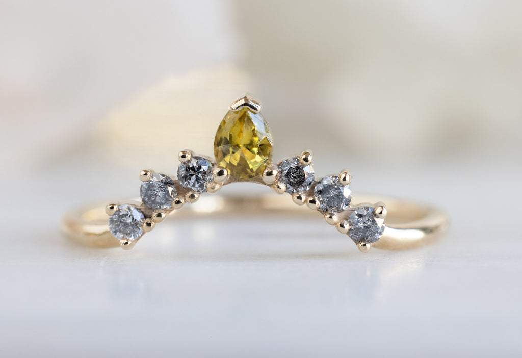 Yellow Sapphire + Salt and Pepper Diamond Sunburst Stacking Ring
