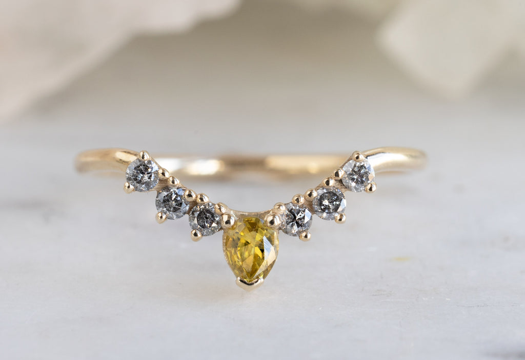 Yellow Sapphire + Salt and Pepper Diamond Sunburst Stacking Ring