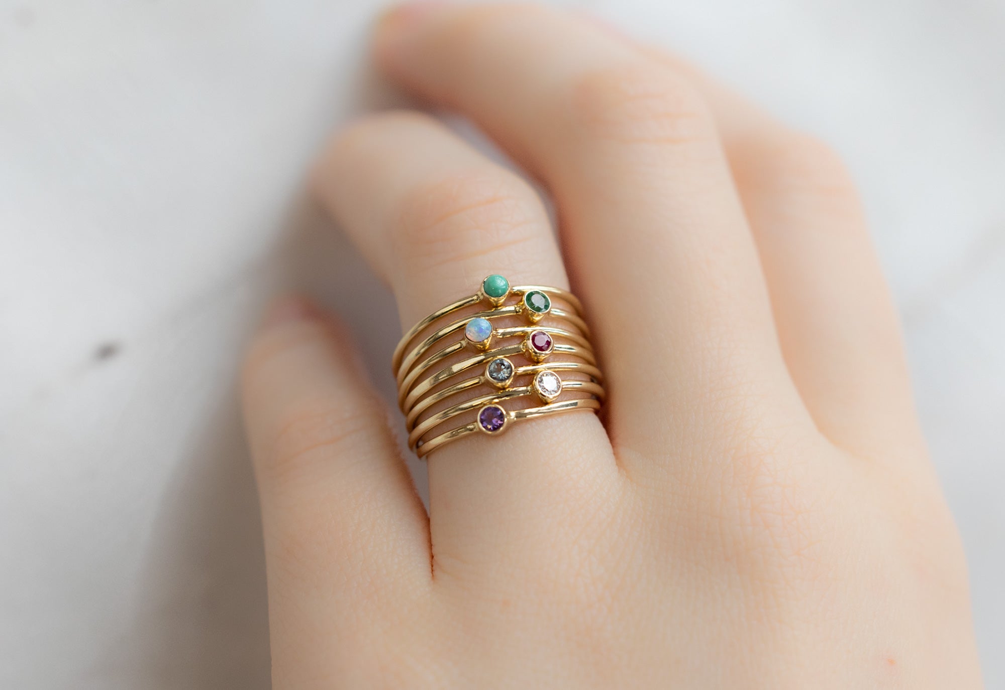 14k Solid Gold Stacking Birthstone Ring / Mother's Ring / Minimalist G –  Praxis Jewelry