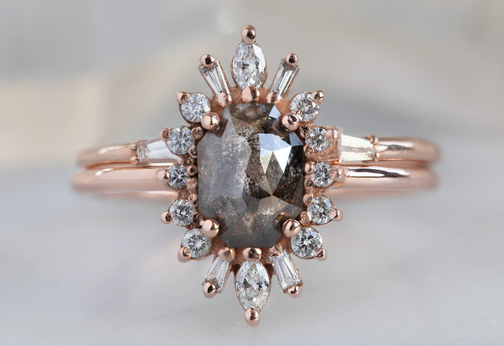 The Camellia Ring with a Black Emerald-Cut Diamond