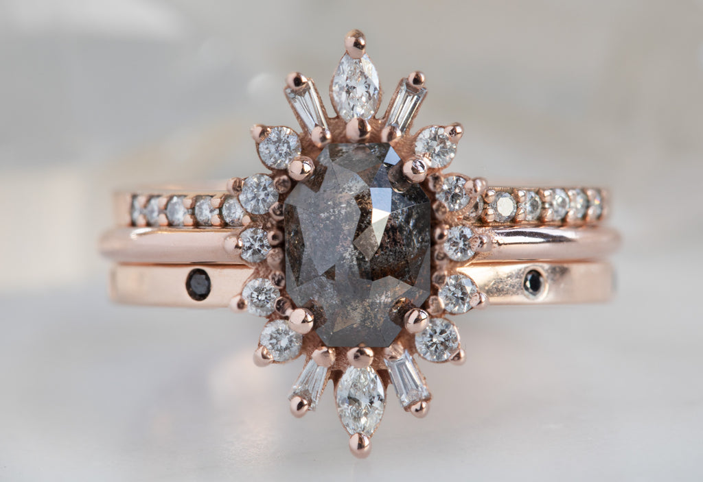 The Camellia Ring with a Black Emerald-Cut Diamond
