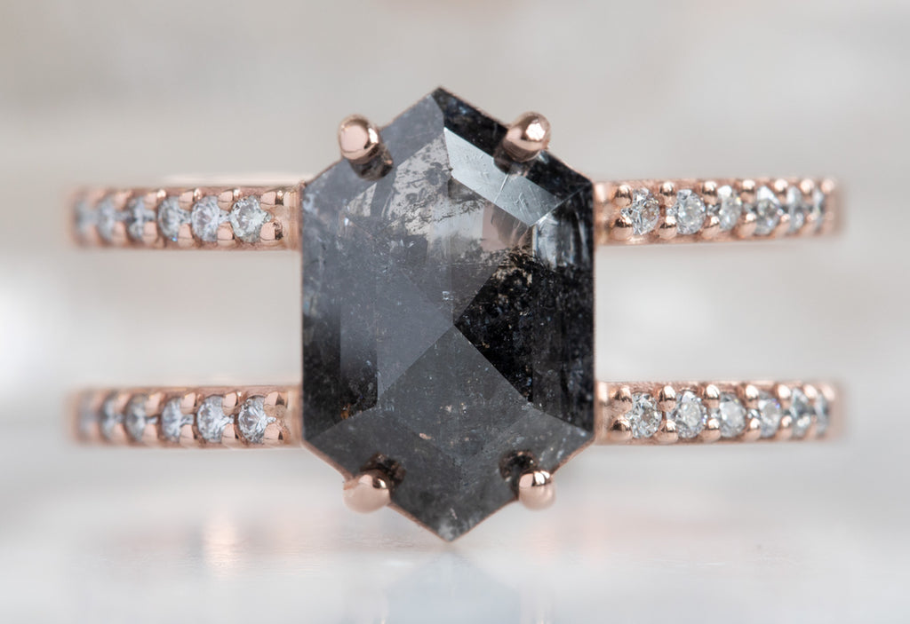 The Poppy Ring with a Black Hexagon Diamond