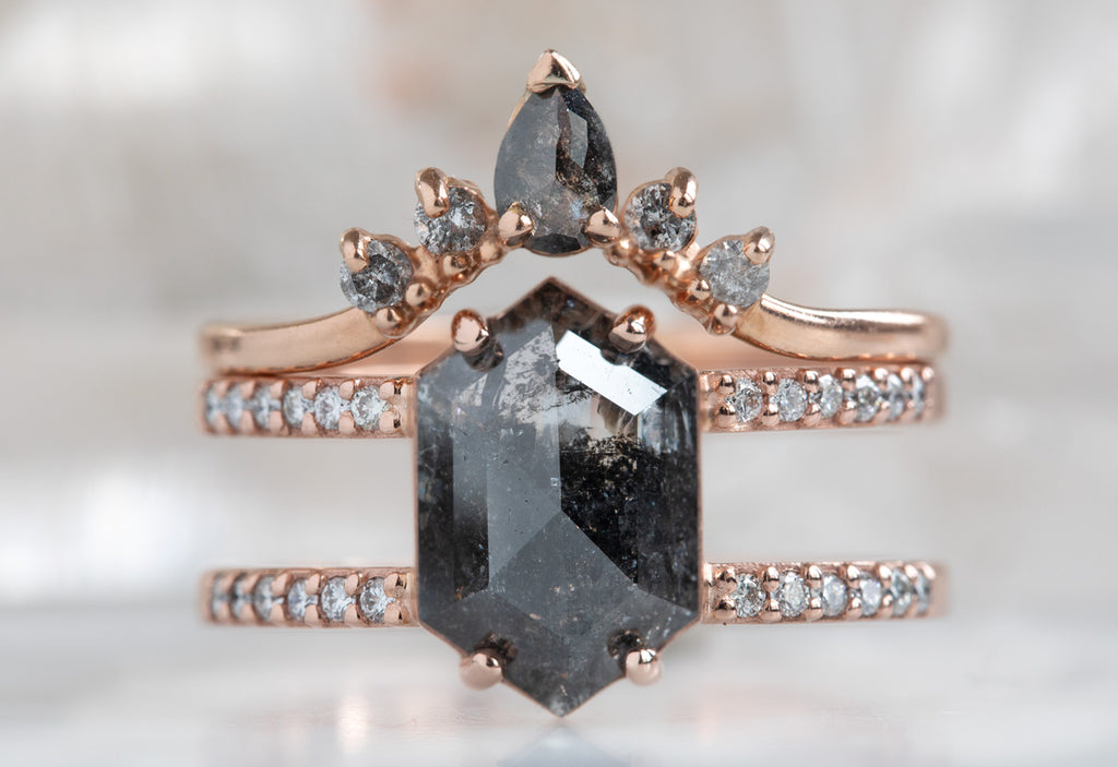 The Poppy Ring with a Black Hexagon Diamond