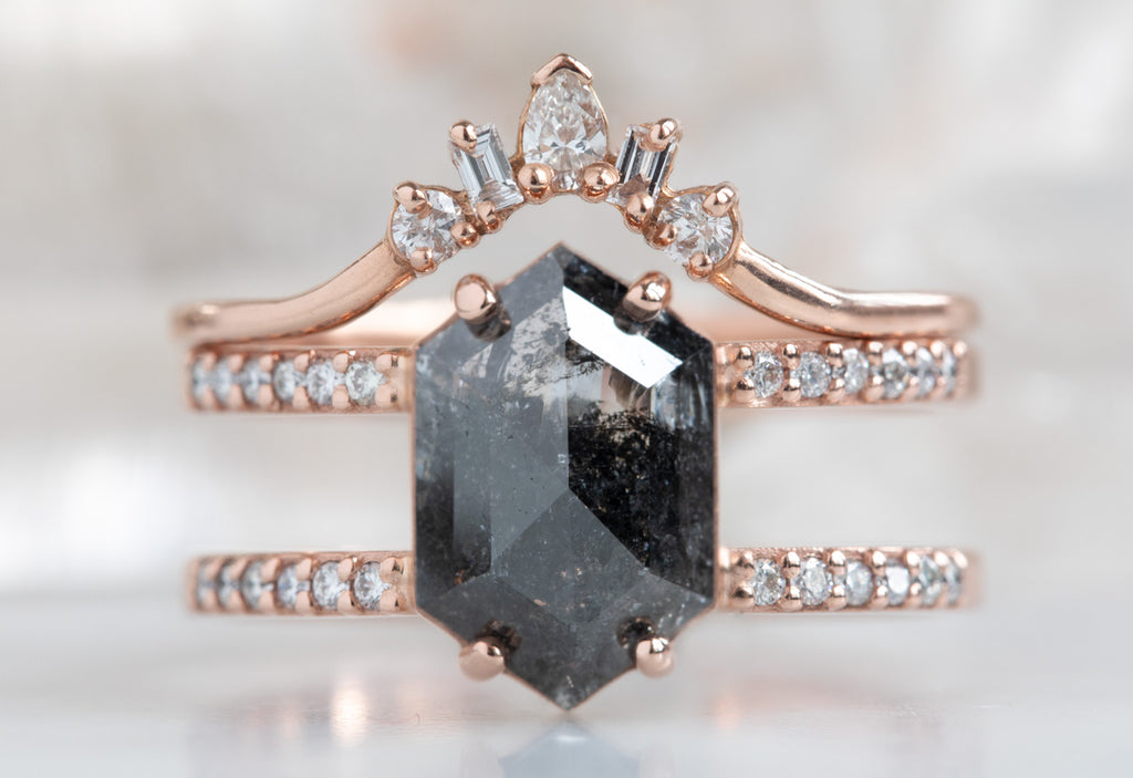 The Poppy Ring with a Black Hexagon Diamond