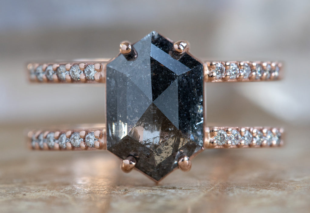 The Poppy Ring with a Black Hexagon Diamond