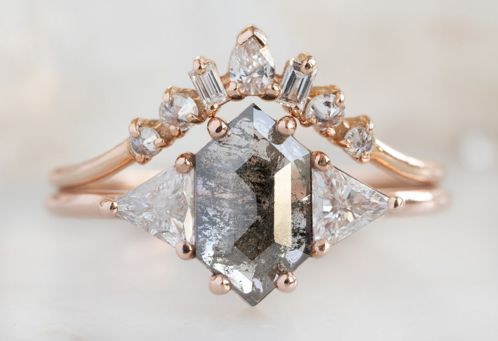 The Jade Ring with a Salt and Pepper Hexagon Diamond