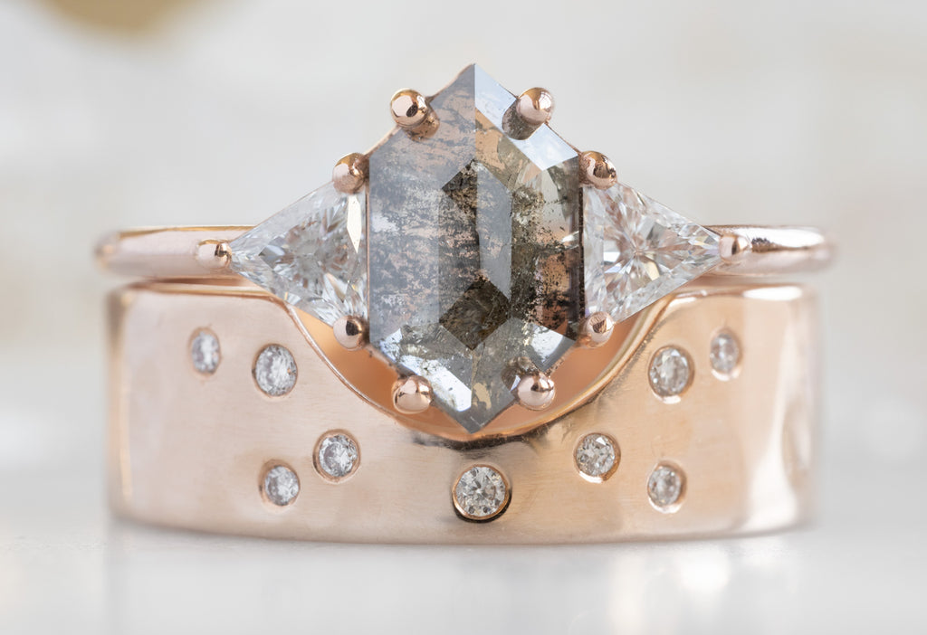 The Jade Ring with a Salt and Pepper Hexagon Diamond