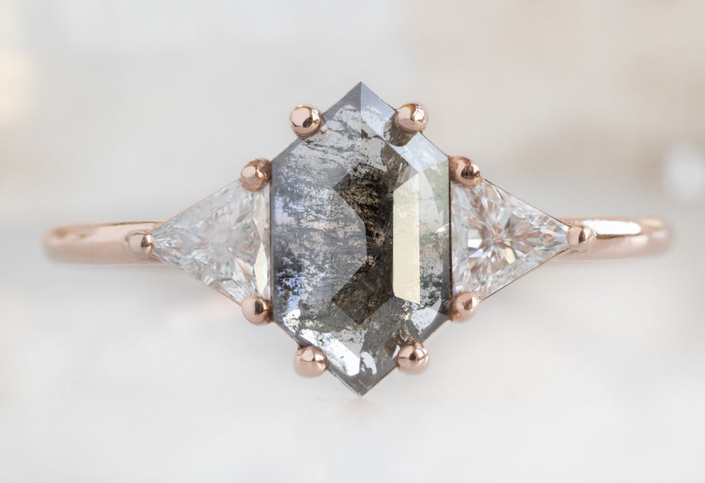 The Jade Ring with a Salt and Pepper Hexagon Diamond