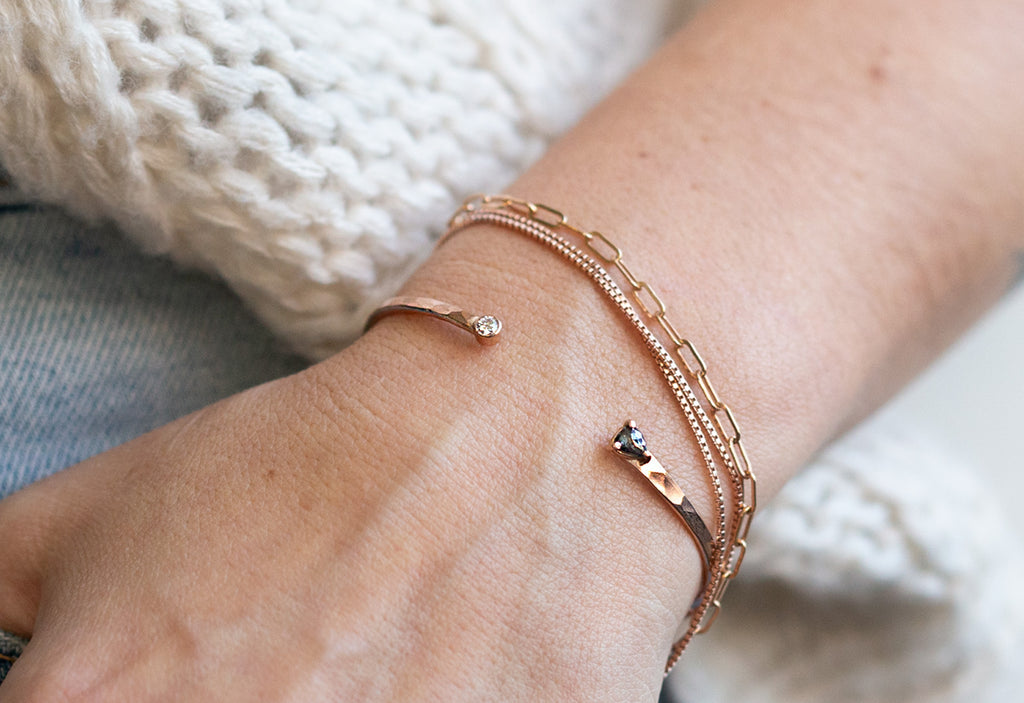 Black and White Diamond Cuff Bracelet On Model