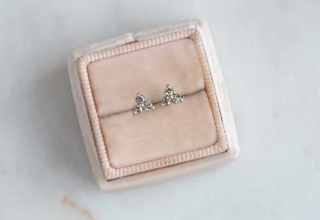 Diamond Cluster Stud Earrings in blush velvet ring box