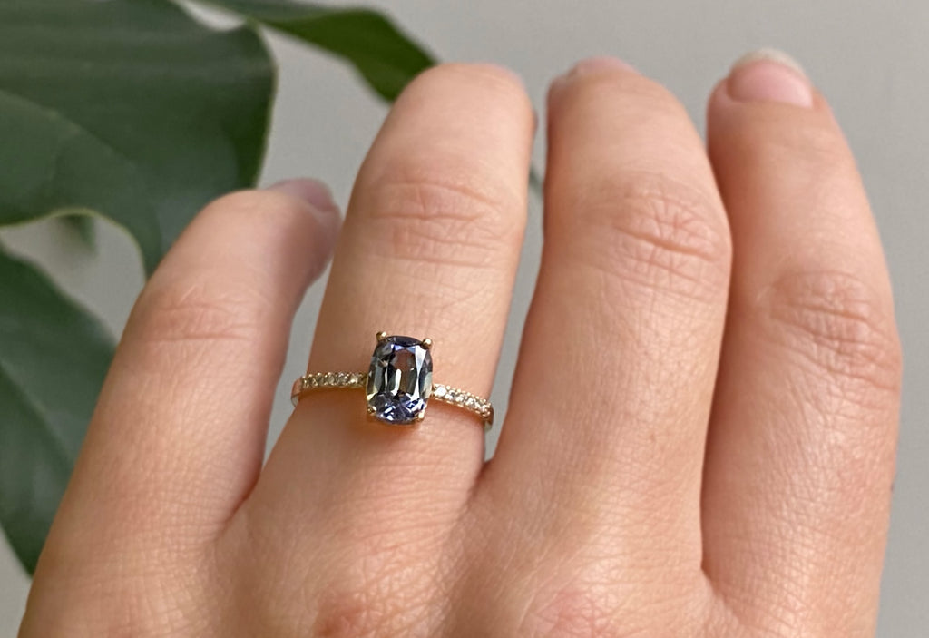 The Willow Ring with a Cushion Cut Tanzanite