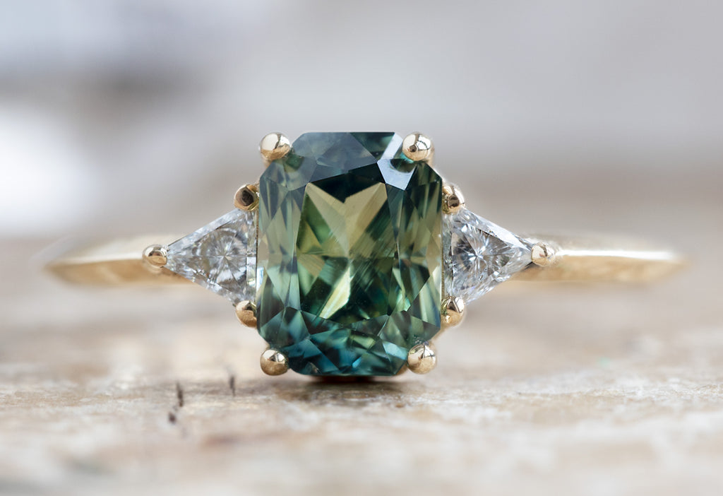 The Jade Ring with an Emerald Cut Sapphire
