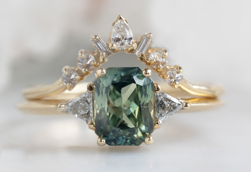 The Jade Ring with an Emerald Cut Sapphire