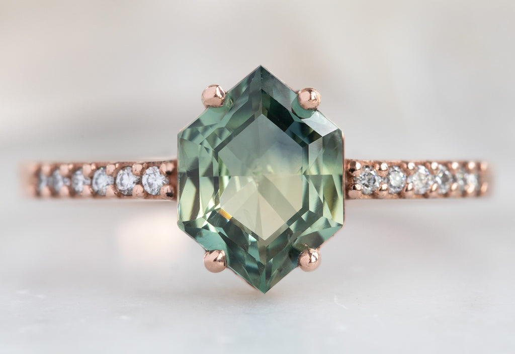 The Willow Ring with a Hexagon-Cut Green Sapphire